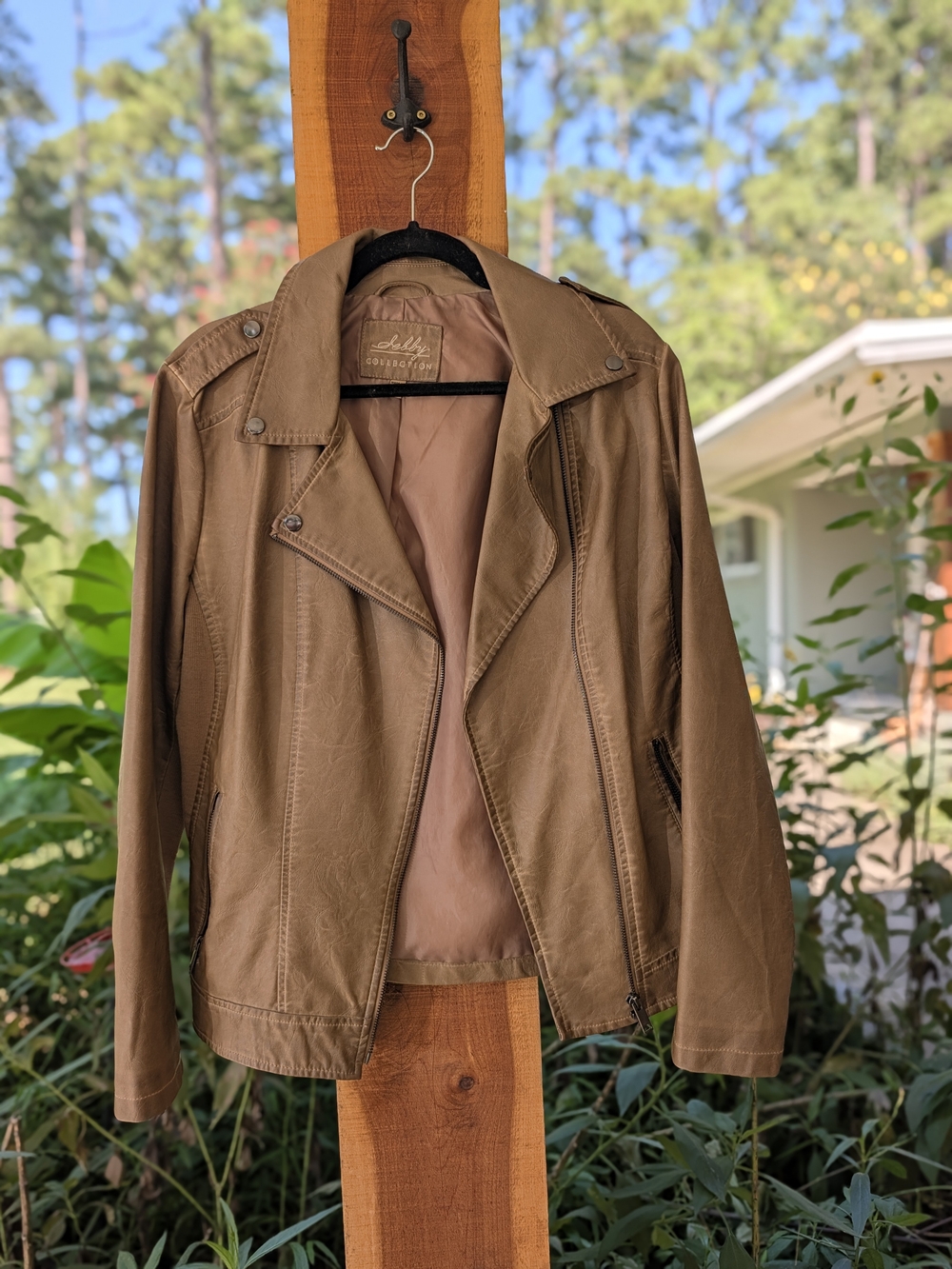 Women's Tan "Leather" Moto Jacket - Casual Zip Front